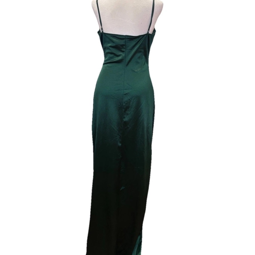 Windsor Emerald Green Satin Maxi Dress Side Slit Cowl Neck Formal Evening Gown M - Picture 7 of 9